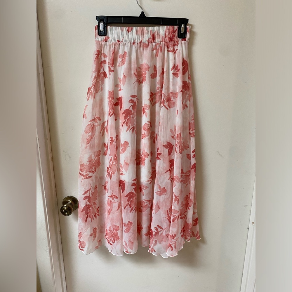 Floral Pink Flare Skirt With Elastic Waist